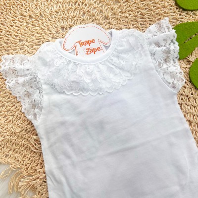 Body gola bordada - branco com Renda Floral